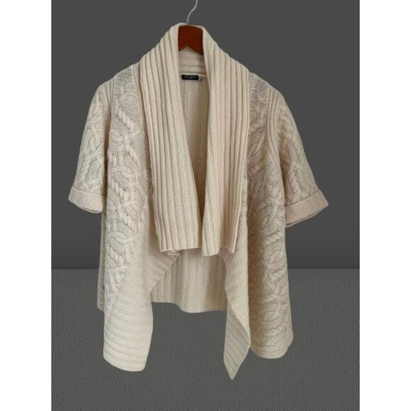 Sutton Studio Cashmere Cable Knit Open Front Cardigan Sweater Ribbed Collar - Picture 2 of 14